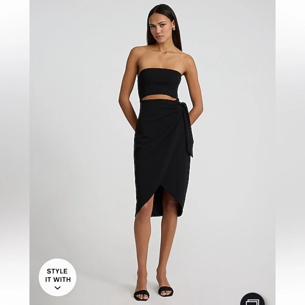 Express Strapless Cutout Tie Wrap Midi Sheath Dress - Picture 1 of 3
